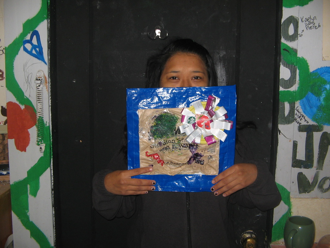 Picture of and artist at Oregon School of the Deaf creating plastic squares for the Create Plenty Int'l Plastic Quilt - 2012